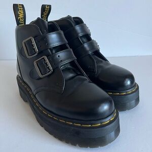 Dr Martens Womens Devon Buckles Black Leather Platform Boots 8